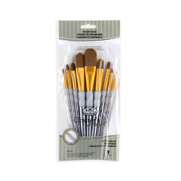 RCC 311 | Crafter's Choice™ 9pc Brown Taklon Filbert/Wash Brush Set
