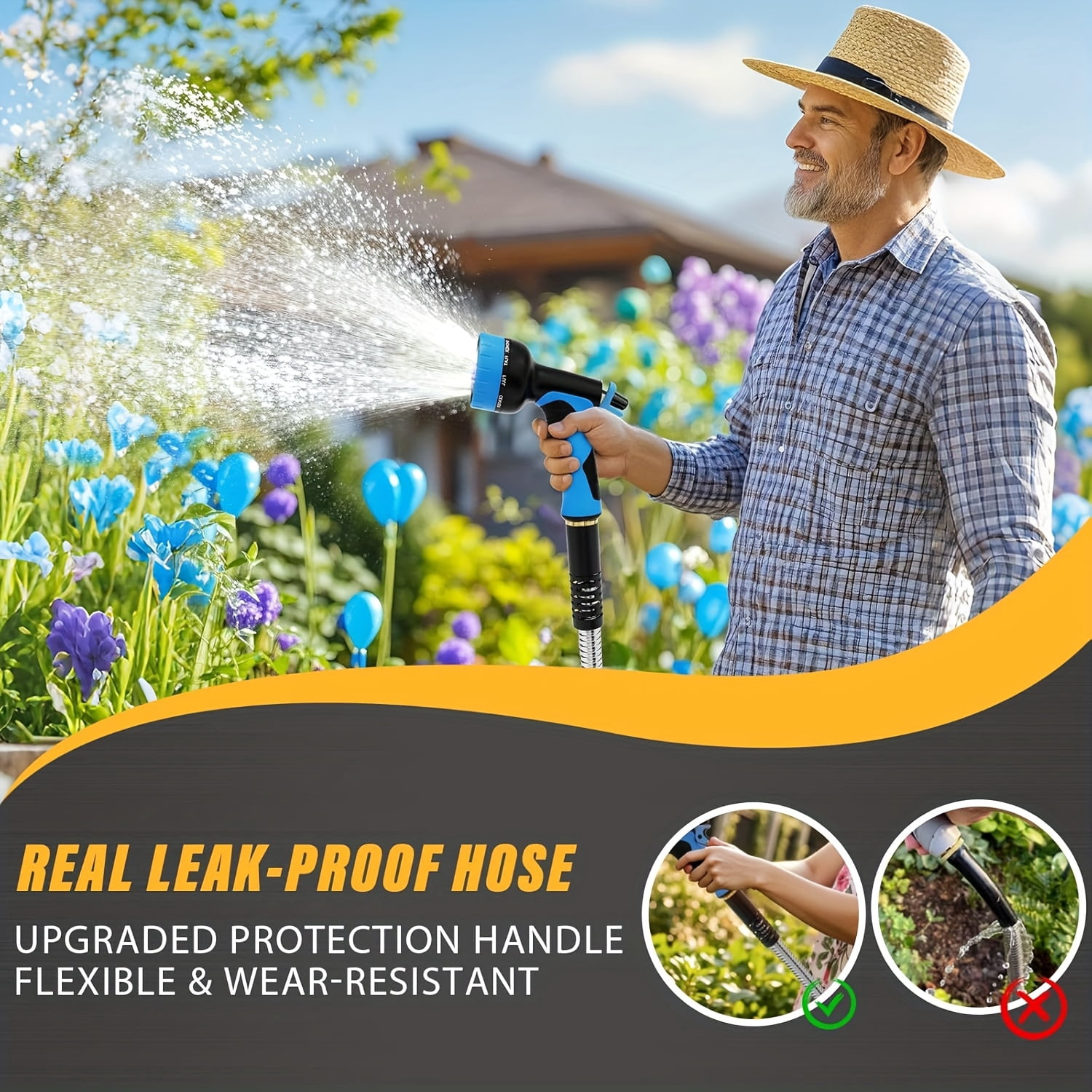 304 Stainless Steel Garden Hose 50ft, Heavy Duty Metal Water Hose - Flexible, No Kink & Tangle Free, Puncture Proof with 10 Function Nozzle for RV, Yard, Outdoor, Lawn Care