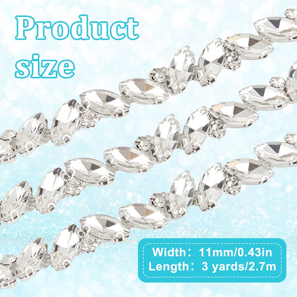 3 Yards(2.7m) Rhinestone Trim Chain Bling Rhinestones Chain for Clothes Applique Stringing Ribbon (Silver)