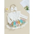 thumbnail image 3 of Bagilaanoe Newborn Baby Girl Rompers Dress Floral Embroidery Long Sleeve Bodysuit + Headband 3M 6M 9M 12M 18M Infant Tulle Patchwork A-line Princess Dresses, 3 of 9