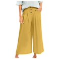 thumbnail image 3 of vigerkar Women's Cotton Linen Culottes Pants Elastic Waist Wide Leg Palazzo Trousers Capri Pant Yellow, S, 3 of 7
