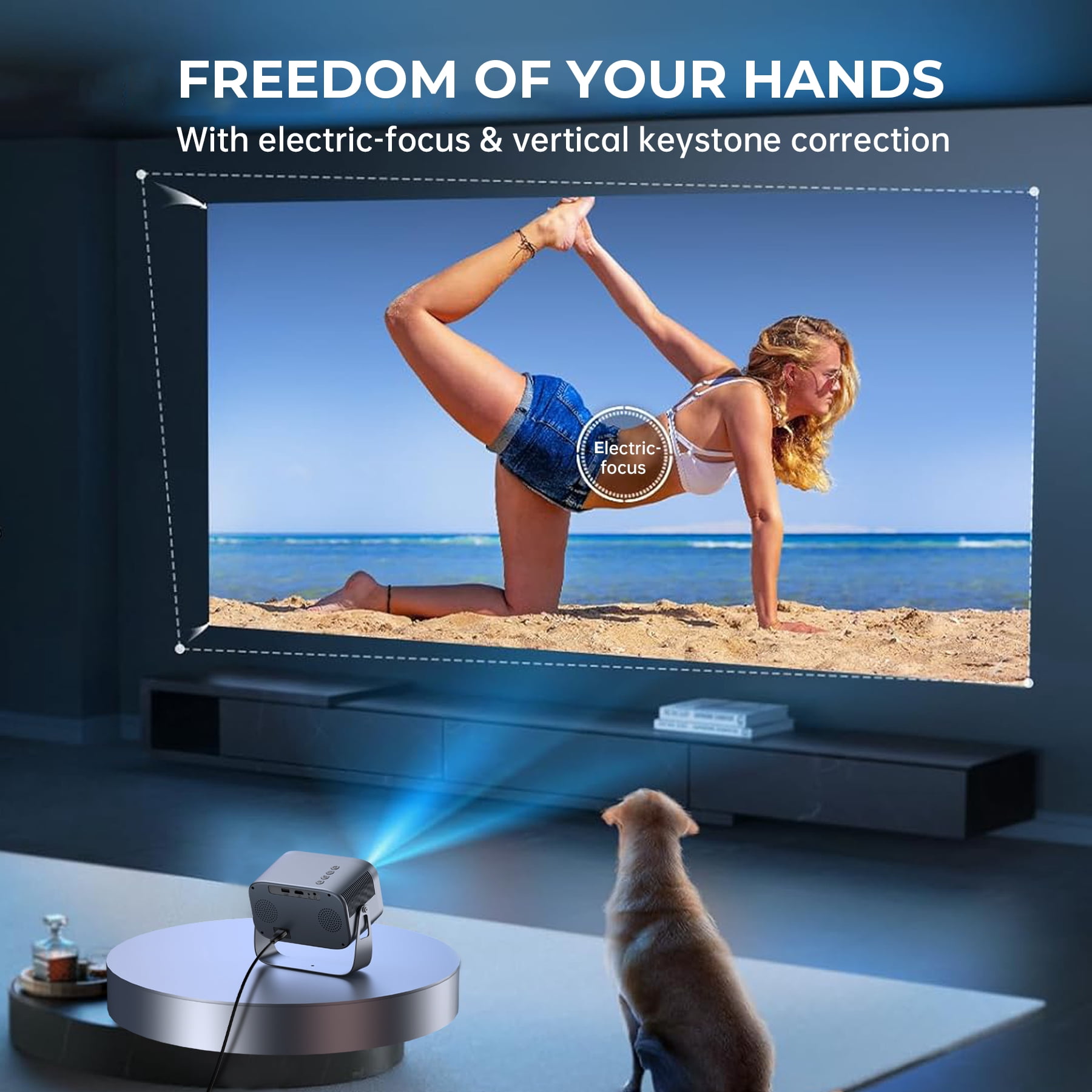 LOSEI Projector Supports 4K resolution Smart Projector Auto Keystone Correction Portable Projector with iOS/Android black