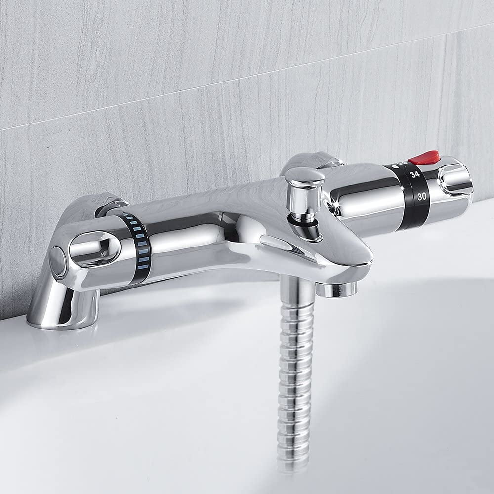 Chrome Thermostatic Bath Shower Mixer Taps Deck Mounted Chrome Valve Bar Tap 