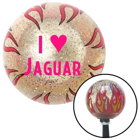 American Shifter Pink I Love Jaguar Clear Flame Metal Flake Shift Knob with M16 x 1.5 Insert Shifter Brody