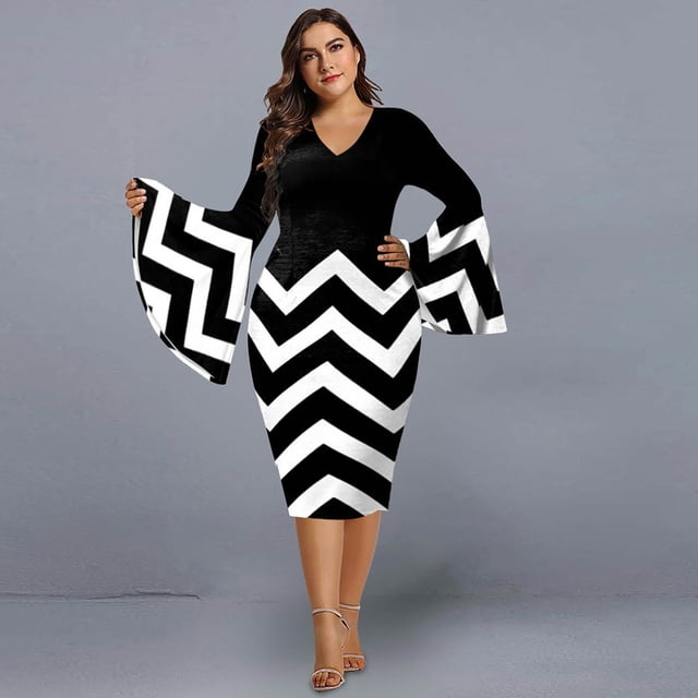 Fankiway Clair à Manches Longues Robes de Femmes Grande Patchwork Robe Hip Wrap Jupe Manches Longues Robe Décontractée Robes de Femmes Grande Taille de Dégagement
