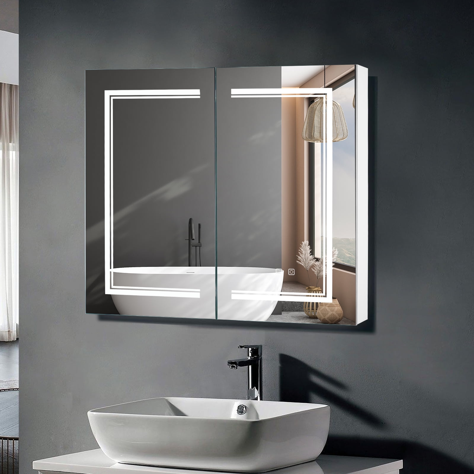 Ktaxon LED Mirror Medicine with Lights, WallMounted Bathroom w/ Defogger