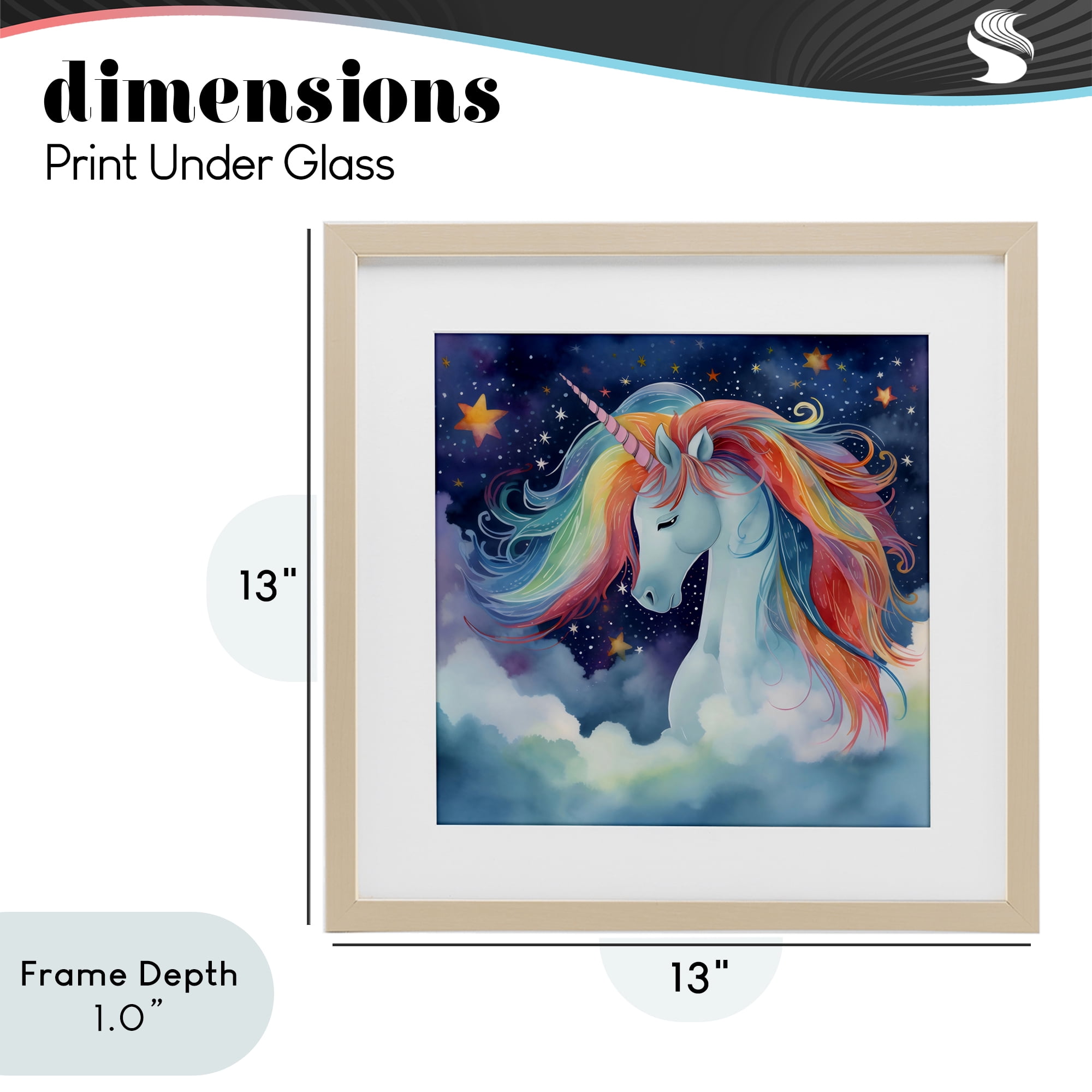 Stupell Industries Rainbow Mane Unicorn in Clouds Birch Framed Print Under Glass, design by Creative Studio
