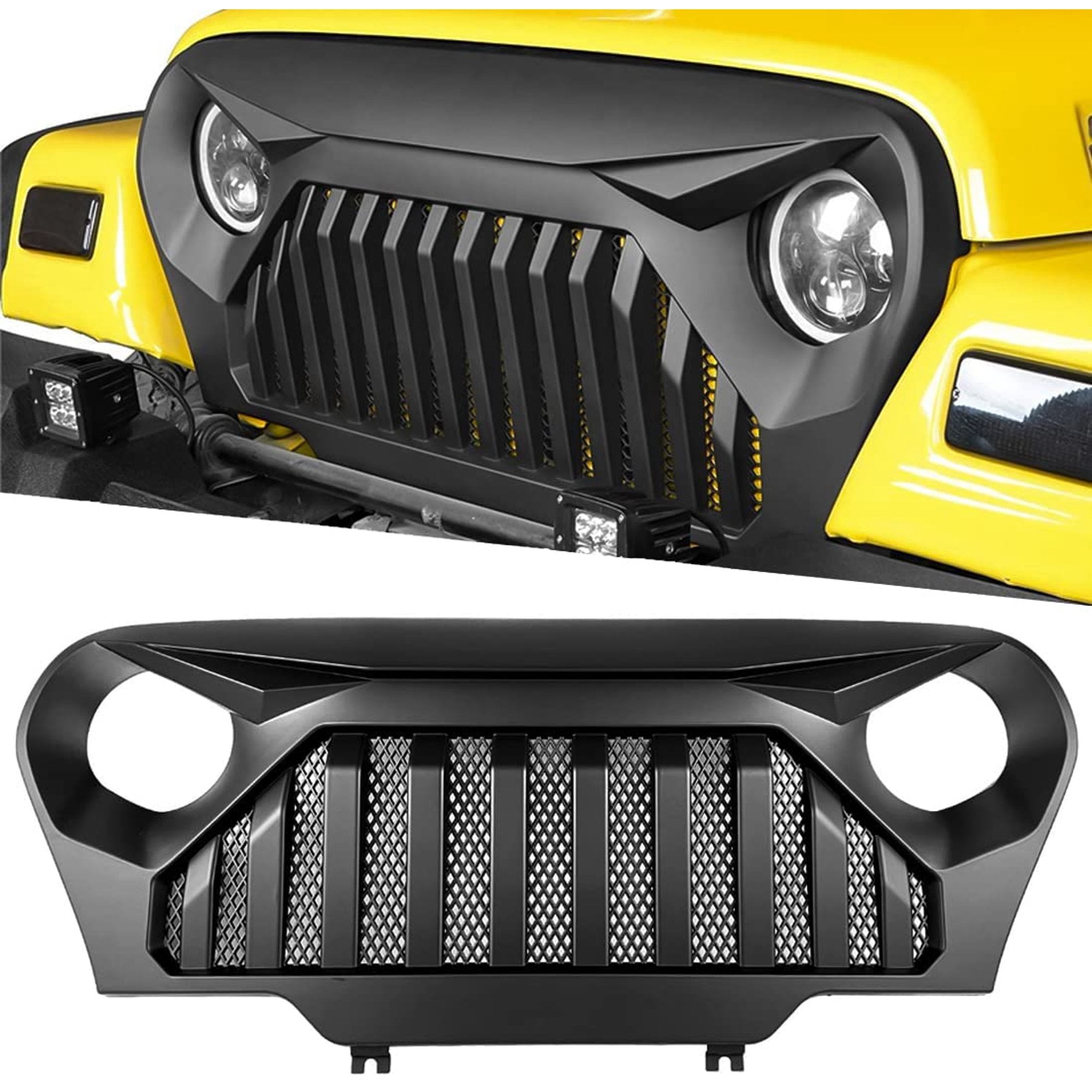 DIBON AUTO Matte Black Front Grill Grille for Jeep Wrangler TJ ...