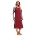 thumbnail image 2 of Women Long Sleeve Nightgown Loose Fit Sleepshirt Spring Fall Calf-Length Soft House Dress Round Neck Comfy Sleepwear Loungewear, Wine Red S-3XL, 2 of 7