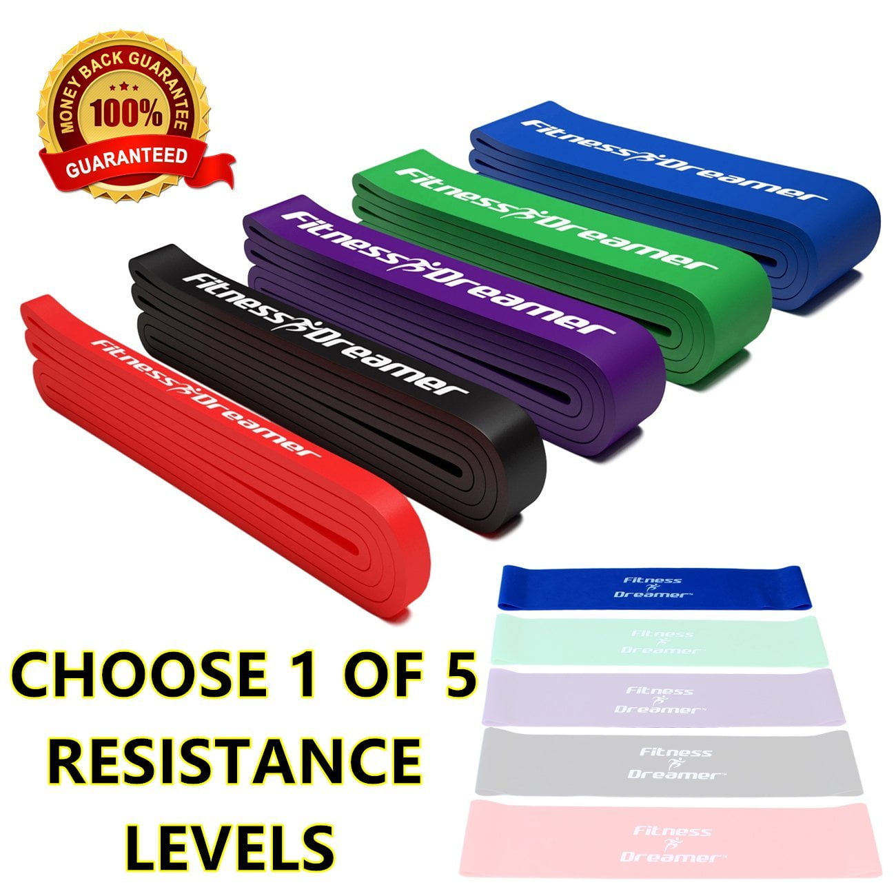 Fitness Dreamer Resistance Bands, Exercise Loop Bands and Workout Bands Set of 5, 18inch