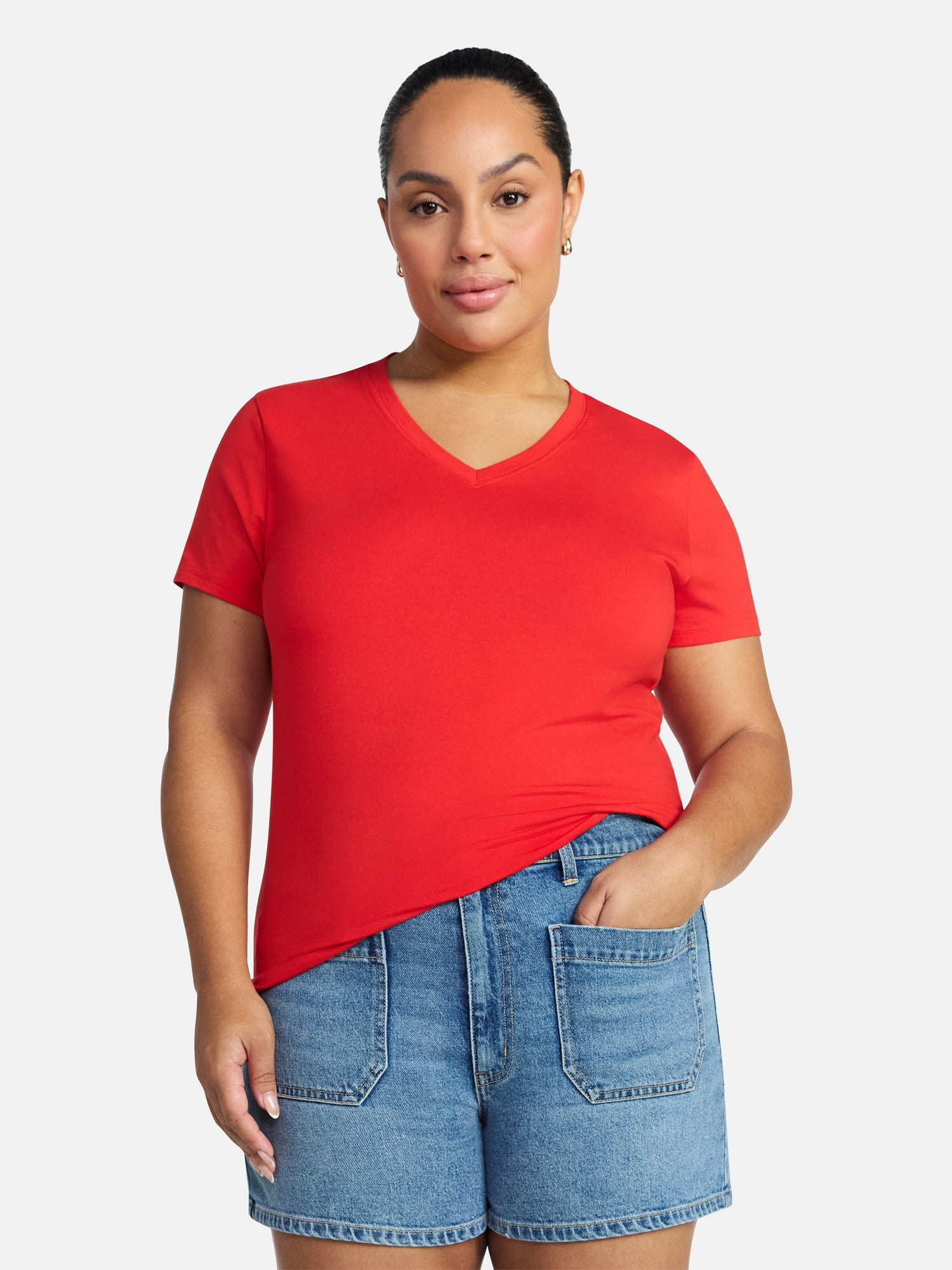 Time and Tru Women's Ribbed Tee with Short Sleeves, Sizes XS-XXXL