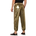 thumbnail image 3 of INSPIRE CHIC Shiny Metallic Joggers for Men's Drawstring Waist Party Disco Sparkle Trousers Golden 36, 3 of 4