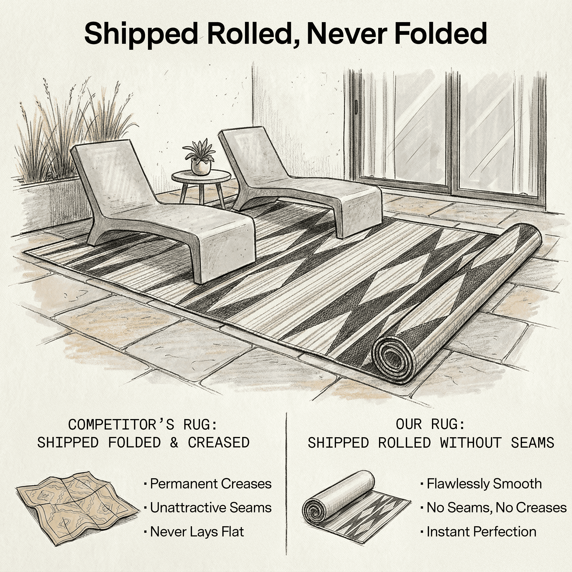 Fab Habitat Outdoor Rug - Waterproof, Fade Resistant, Crease-Free - Premium Recycled Plastic - Neutral Geometric Tribal - Patio, Porch, Deck, Balcony - Cairo - Natural & Black - 5 x 8 ft