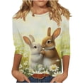 thumbnail image 2 of Ounisa Womens 3/4 Sleeve T Shirts Crew Neck Easter bunny Printed Pullover Casual Loose Fit Spring Festival Daily Wear Tops S-5XL, 2 of 5