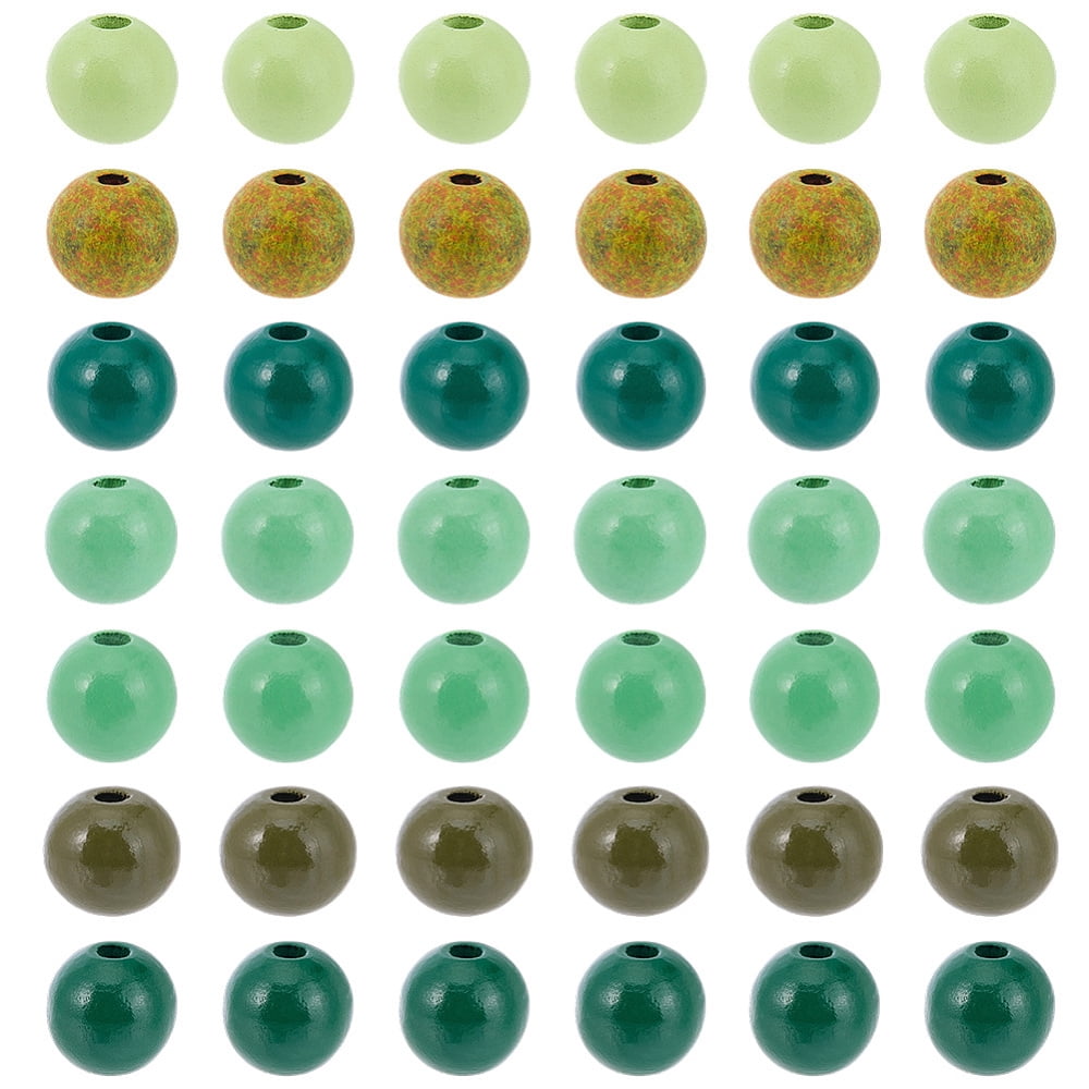 210Pcs 7 Colors Spray Painted Wood European Beads Large Hole Round Beads Green 15~16x14.5~16mm Hole: 3.5~4mm 30pcs/color