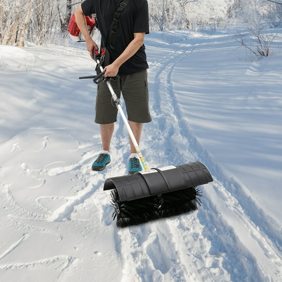 Walk Behind Power Sweeper Broom 52cc W Blower Driveway Turf Grass Snow Clean