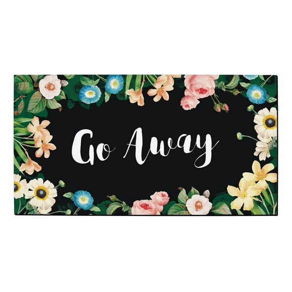 ThisWear Humorous Spring or Summer Home Decor Go Away Rubber Welcome Mat for Home Doormat Black Floral