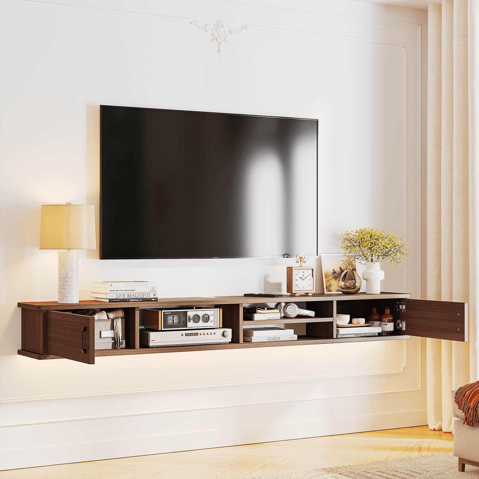 FloatiCasa 51-inch Floating TV Stand Wall Mounted Floating Media Console for TVs up to 55 Inches Floating Entertainment Center(Walnut)