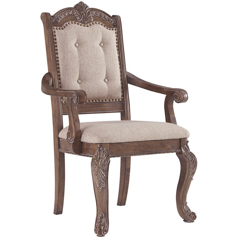 Ashley Furniture Charmond Tufted Dining Arm Chair in Dark Brown and