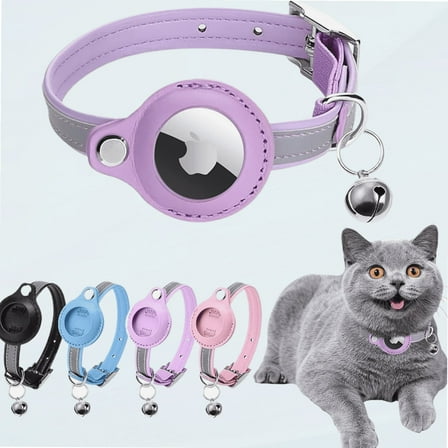 Airtag Cat Collar, Cat Collar with Bells, Reflective GPS Cat Collar, Anti-Lost cat Tracker Collar Adjustable Leather Cat Collar for Boy Girl Cats or Small Dogs, Kittens and Puppies