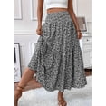thumbnail image 5 of Women'S High Elastic Waist Midi Skirt Casual Summer Trendy Flowy Ruffle Floral Print A Line Skirts Black Flower XL, 5 of 8