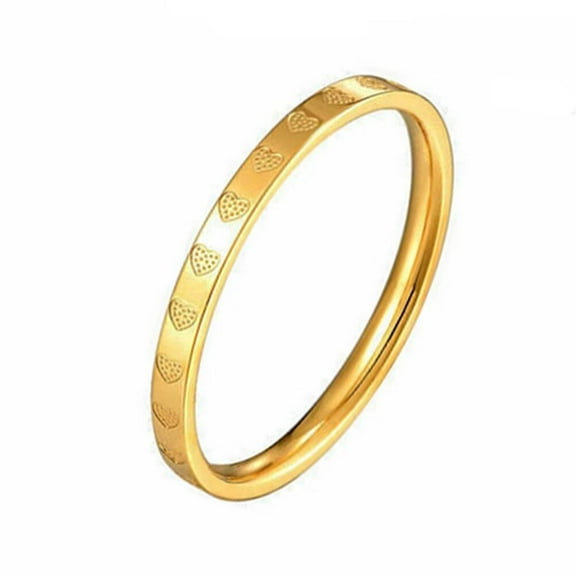 PAMTIER Women's Stainless Steel 2mm Skinny Simple High Polished Heart Stacking Ring Gold Size 5