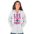 thumbnail image 5 of Life is Worth the Fight Breast Cancer Zip Hoodie Sweatshirt Women Brisco Brands L, 5 of 6