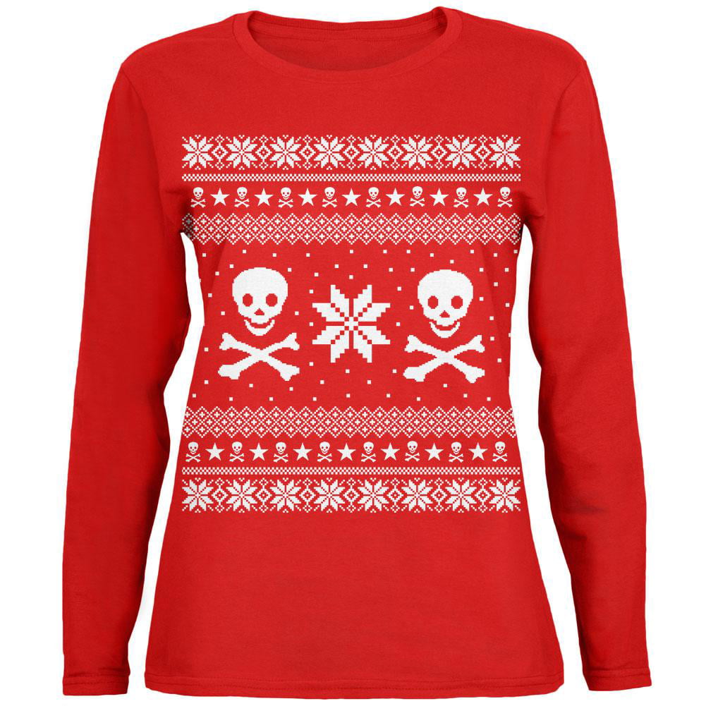 Zombie Ugly Christmas Sweater Black Soft Juniors T-Shirt Top 