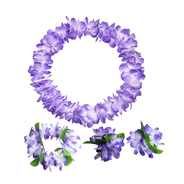 Guirnalda de flores artificiales para fiestas temáticas hawaianas, conjunto de leis hawaianos Violeta