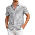 thumbnail image 2 of Kalauyu Short Sleeve Vertical Striped Button Down Shirts for Men Turn Down Collared Lightweight Blouse Casual Summer Shirt Tees, 2 of 5