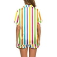 thumbnail image 4 of Pajamas for Women Set 2 Piece Pj Sets Stripes Graphic Print Lapel Button Shirt and Shorts White Lounge Sets for Women S, 4 of 5
