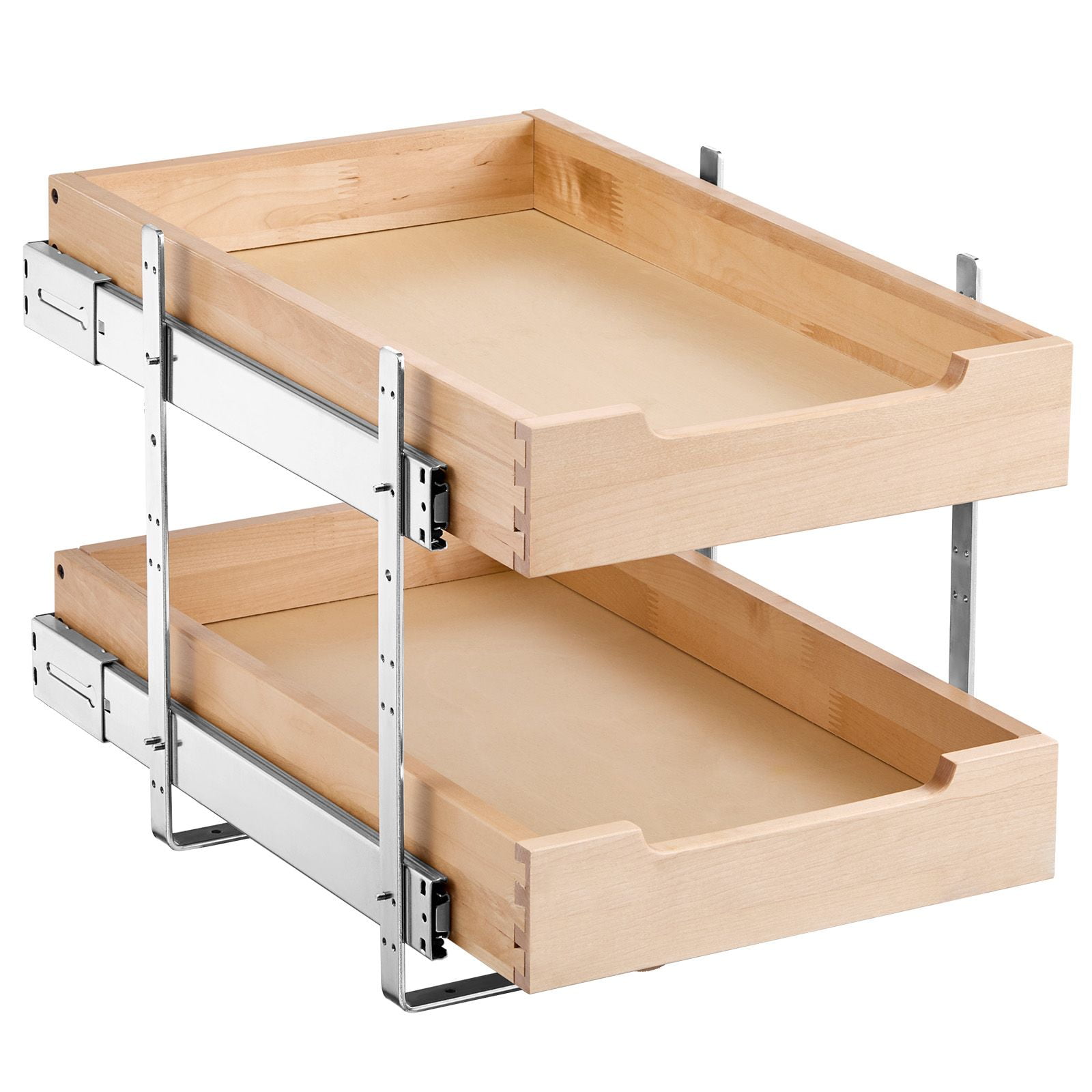 Dranite 2 Tier Pull Out Cabinet Organizer 14 W x 21 D Soft Close Wooden Slide Out Shelf Heavy Duty Adjustable Cabinet Drawer for Kitchen Pantry Bathroom Organization