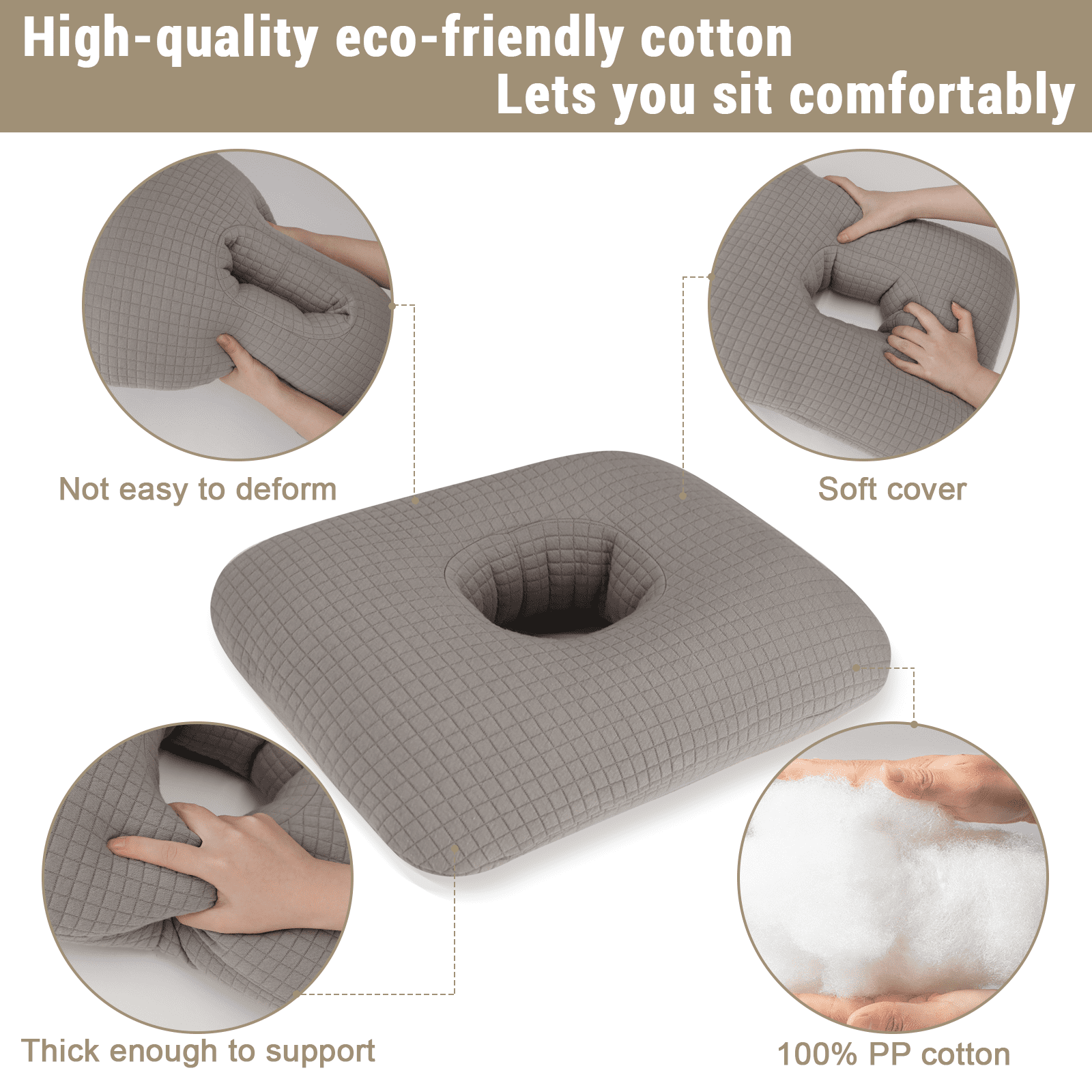 RoamReady Donut Pillow for Bed Sores Tailbone Pain Relief Cushion Cotton Butt Donut Cushion Breathable for Hemorrhoid Pregnancy Prostate and Surgery Sitting Pressure Relief for Home Car Dark Gray