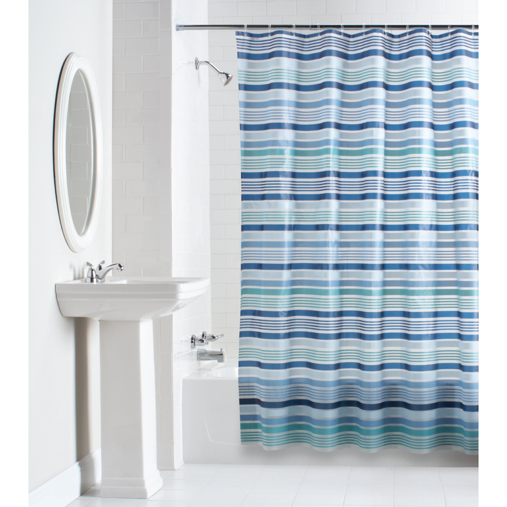 Mainstays Blue Stripe Peva Shower Curtain 1 Each
