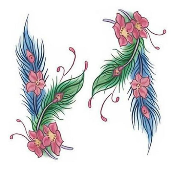 Fashion Design Colored Feathers Fake Body Temporary Tattoos