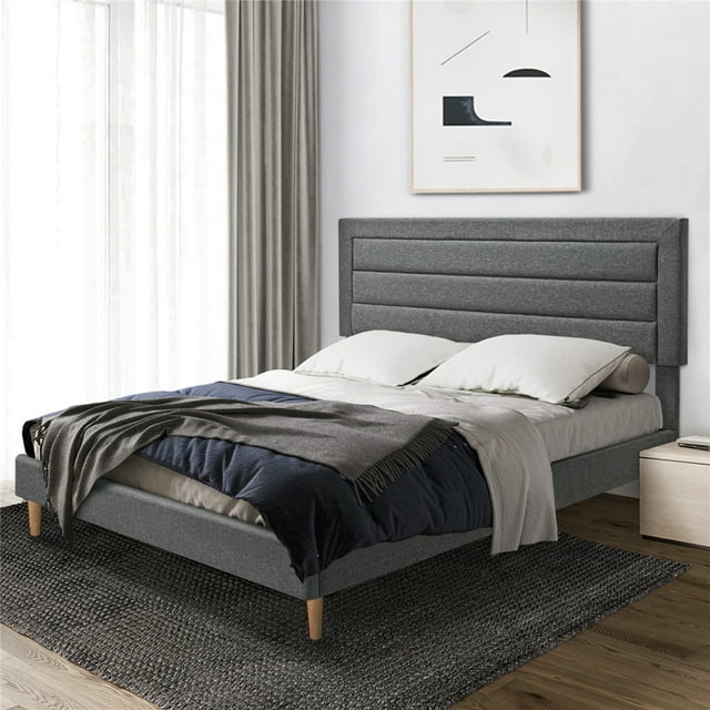 Queen/Full Bed Frame, KINGSO Queen/Full Size Bed Frames with Fabric