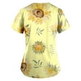 thumbnail image 3 of IYYVV Scrub Top for Women, V-Neck Sunflower Print Nurse Working Uniform Stretch Soft Women's Scrubs Tops with Pockets Yellow XL, 3 of 3