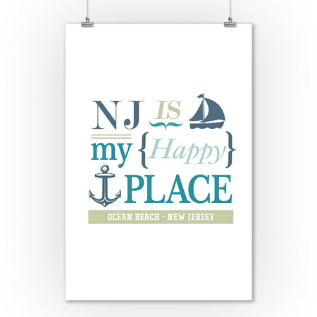 Ocean Beach, New Jersey - NJ Is My Happy Place (#2) - Lantern Press Artwork (9x12 Art Print, Wall Decor Travel