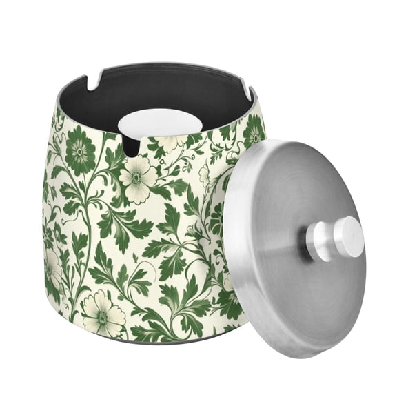 Yayeee Ashtray with Lid for Cigarette Smokeless Stainless Steel Home Ash Holder, Green Floral