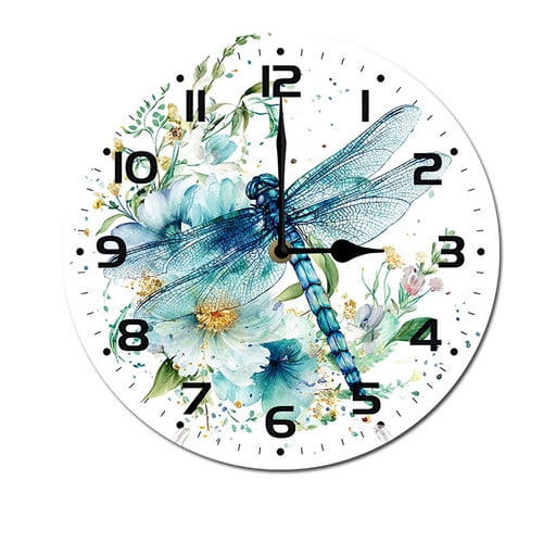ZXCXRQFa Dragonfly Flower Theme Battery Operated Silent Wall Clock Decor for Home, Kitchen, Living Room, Office, Bedroom, or Bathroom (10 Inch）