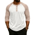 thumbnail image 2 of Resicozy 3/4 Sleeve Shirt Men Summer Color Block Henley Neck Baseball T-Shirts Casual Loose Fit Tees T-Shirt Beige S, 2 of 7