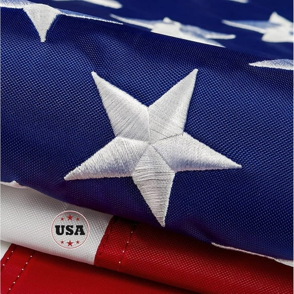 This 3x5 ft American Flag Outdoor The Strongest, Longest Lasting, 3x5 ft. Embroidered Stars Sewn Stripes Brass Grommets Foot Heavy Duty Nylon