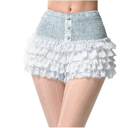 Besolor Womens Smocked Lace Bloomers Shorts Cute Elastic Waist Mini Shorts Ruffle Tiered Pajama Shorts Sleepwear