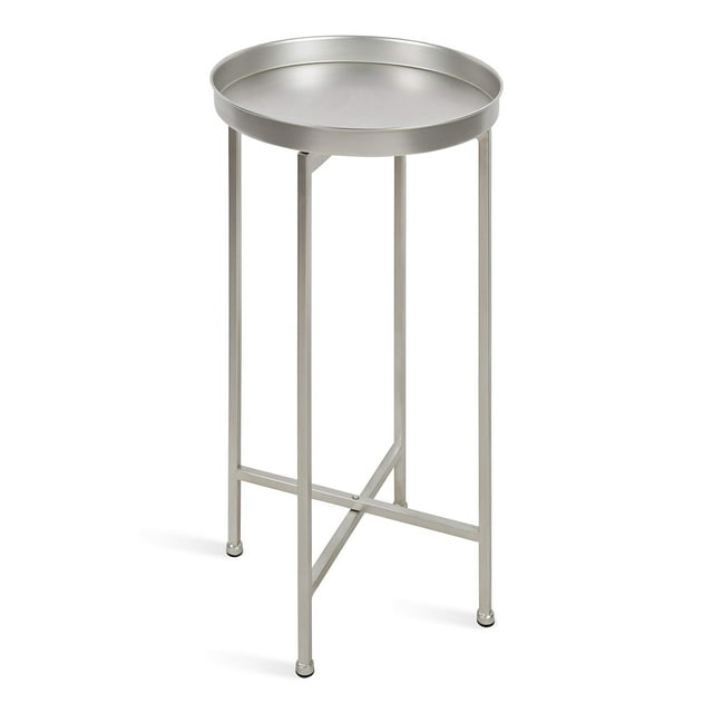 Kate and Laurel Table d'Appoint Ronde Pliante en Métal avec Plateau, 14 Pouces x 14 Pouces x 25.75 Pouces, Argent