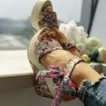 thumbnail image 3 of Wedge Sandals for Women Floral Bow Tie Espadrilles Platform Heel Sandal Open Cap Toe Platform Heeled Ankle Strap Shoes, 3 of 6
