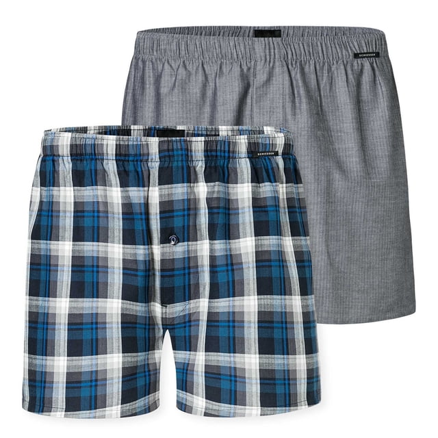 SCHIESSER Calzoncillos bóxer tejidos para hombre, pack de 2 - tela tejida, pantalón, algodón Azul/gris 4XL (XXXX-Large)