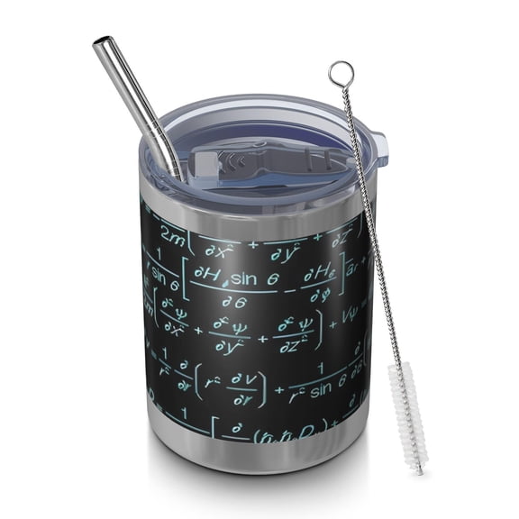 12oz Tumblers Math Equations Chemistry Symbols Black Vacuum Insulated Stainless Steel Travel Tumbler Cups Mug with Lid and Straw for Beer,Coffee,Beverages with Cleaning Brush for Cold Hot Drinks