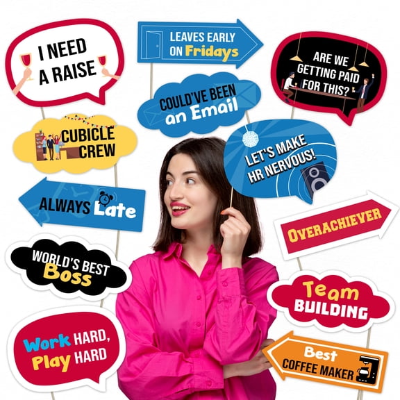 Office Party Photo Booth Props, 12-Piece Work Celebration Decorations for Corporate Events, Team Parties & Office Gatherings