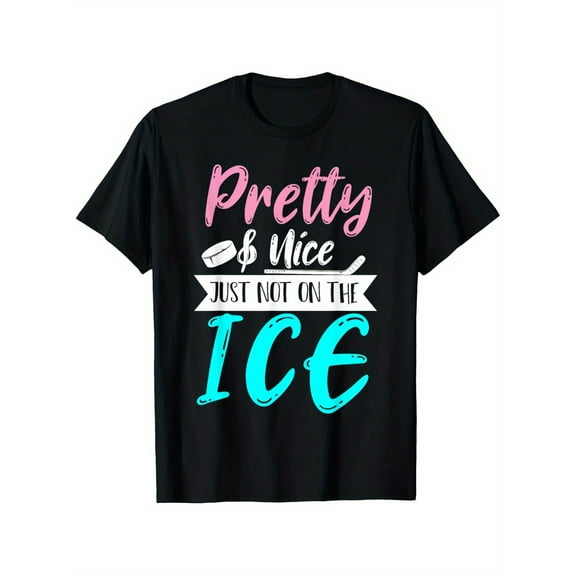 Pretty & Nice Ice Hockey Graphic T-Shirt for Girls - Fun Sports Design, Short Sleeve, Crew Neck, Machine Washable, Casual Wear, Sporty Tshirt | Casual Crew Neck | Easycare Top