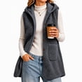 thumbnail image 2 of Mifsaly Womens Sherpa Fleece Vest Hooded Longline Sleeveless Jacket Button Front Fuzzy Warm Casual Outerwear for Fall Winter Travel Layering Everyday Dark Gray,M, 2 of 5